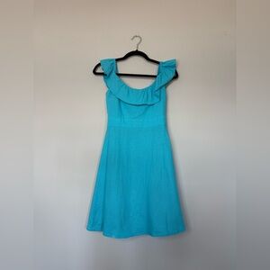 Blue Summer Ruffle Neck Sleeveless Fit & Flare Mini Dress Size S Beachy Vibrant